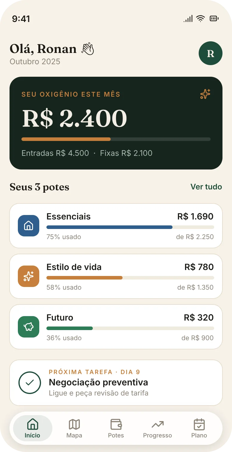 Tela de início do app Potes