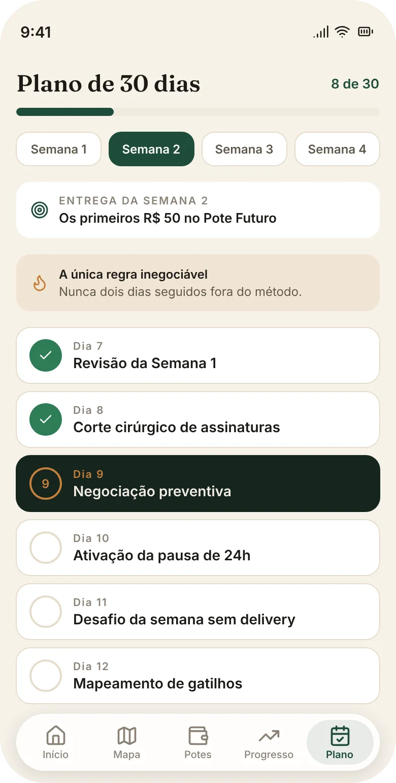 Plano de 30 dias no app Potes